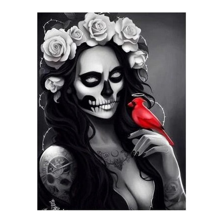 Calavera Catrina à l'Oiseau Rouge Diamond Painting