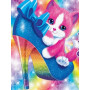 Chaton Rose et Blanc aux Yeux Bleus dans une Chaussure Arc-en-Ciel Diamond Painting