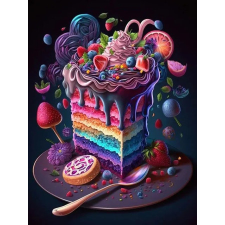 Gâteau Arc-en-Ciel aux Baies Fraîches Diamond Painting