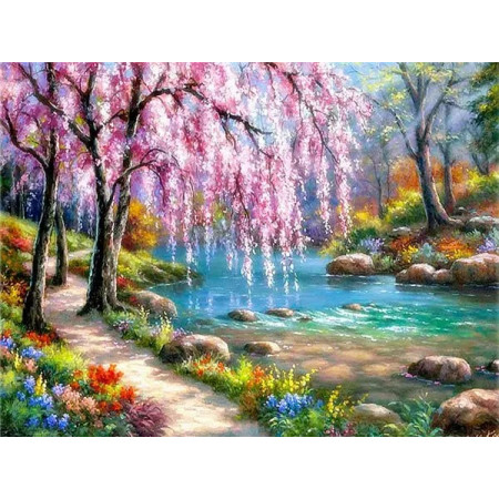 Sentier Fleuri sous les Cerisiers en Fleurs Diamond Painting