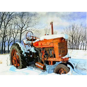 Tracteur Rouillé sous la Neige d'Hiver Diamond Painting