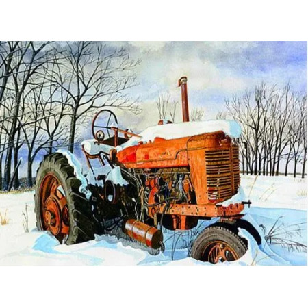 Tracteur Rouillé sous la Neige d'Hiver Diamond Painting