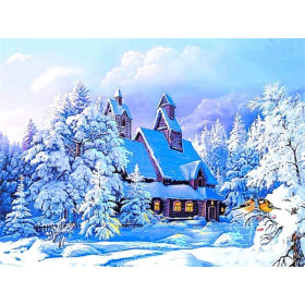 Chalet Enneigé aux Oiseaux d'Hiver Diamond Painting