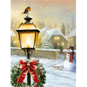 Rouge-gorge de Noël sous le Réverbère Enneigé Diamond Painting