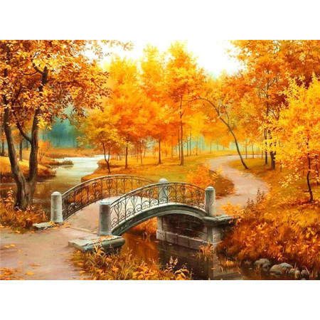 Pont d'Automne aux Couleurs Flamboyantes Diamond Painting