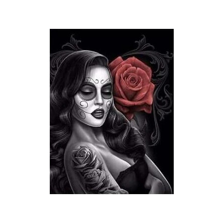 Calavera à la Rose Rouge Diamond Painting