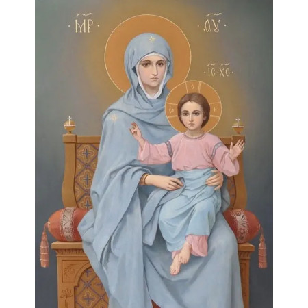 Vierge Marie et Enfant Jésus sur Trône Décoré Diamond Painting