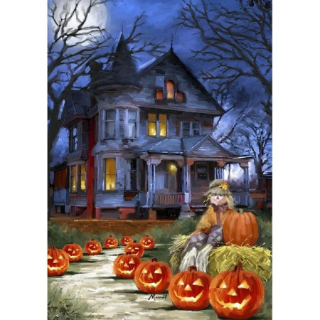 Manoir Hanté sous la Pleine Lune d'Halloween Diamond Painting