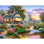 Cottage Fleuri au Couché de Soleil Diamond Painting