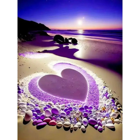 Cœur de Plage au Crépuscule Diamond Painting
