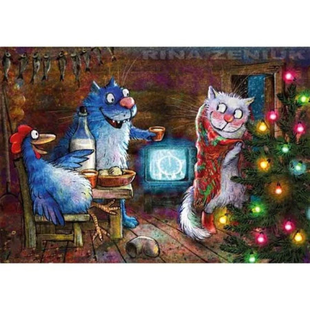 Fête des Chats et du Coq : Noël Rustique Diamond Painting
