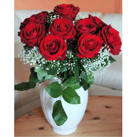 Bouquet de Roses Rouges dans un Vase Blanc Diamond Painting
