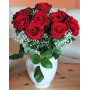 Bouquet de Roses Rouges dans un Vase Blanc Diamond Painting