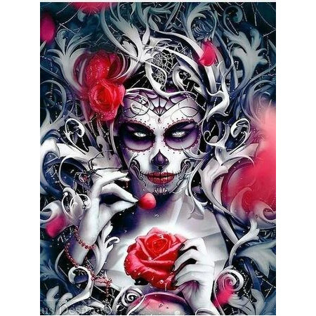 Calavera aux Roses Rouges Diamond Painting