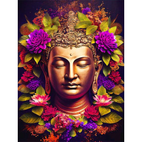 Bouddha Fleuri : Sérénité Dorée et Éclat Floral Diamond Painting