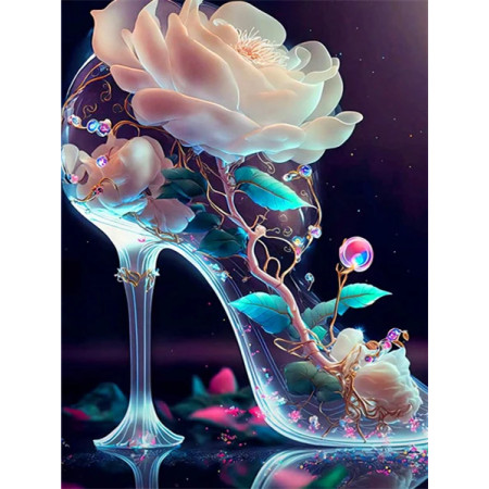 Chaussure de Verre aux Fleurs Lumineuses Diamond Painting