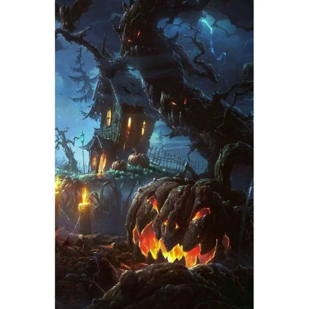 Manoir Hanté sous l'Orage d'Halloween Diamond Painting