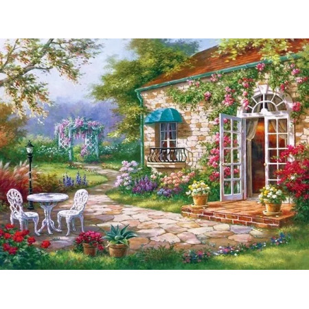Maison aux Roses Grimpantes et Pergola Fleurie Diamond Painting