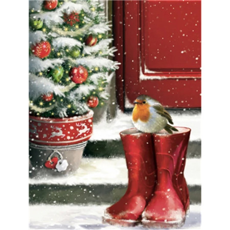 Robin des Neiges et Bottes de Noël Diamond Painting
