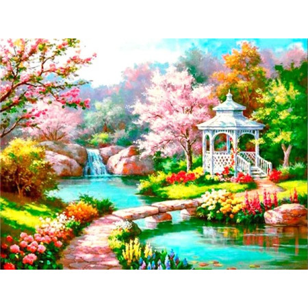 Pavillon Printanier au Bord de la Cascade Diamond Painting