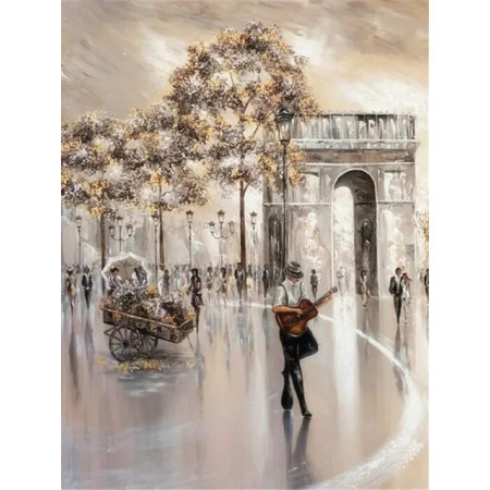 Paris en Musique : Guitare et Fleurs sous l'Arc de Triomphe Diamond Painting
