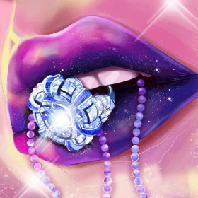 Lèvres de Diamant : Baiser Violet aux Perles Lumineuses Diamond Painting