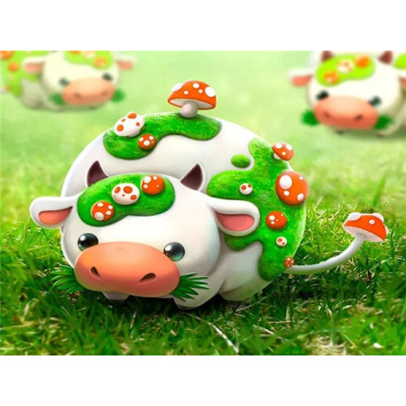 Vache Kawaii aux Champignons Magiques Diamond Painting