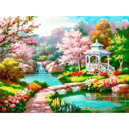 Jardin Enchanté au Pavillon Blanc Diamond Painting