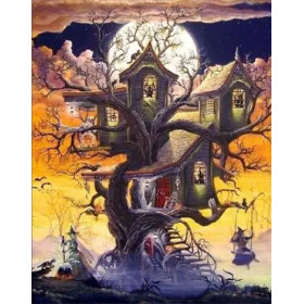 Manoir Hanté dans l'Arbre des Sorcières Diamond Painting