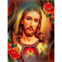 Jésus au Sacré-Cœur, encadré de roses Diamond Painting