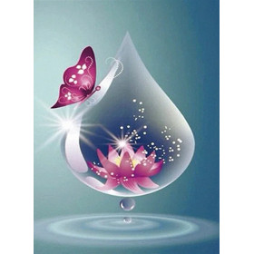 Papillon Magenta sur Goutte de Lotus Diamond Painting