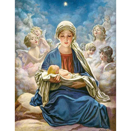 Vierge Marie et l'Enfant Jésus entourés d'Anges Diamond Painting