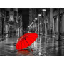 Parapluie Rouge sous la Pluie Nocturne Diamond Painting