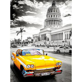 Taxi Jaune sous le Ciel de La Havane Diamond Painting