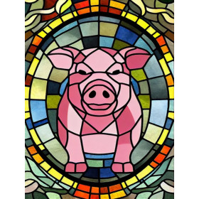 Cochon Vitrail aux Couleurs Joyeuses Diamond Painting