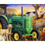 Tracteur d'Automne aux Golden Retrievers Diamond Painting