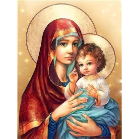 Vierge Marie et l'Enfant Jésus, Icône Sacrée en Broderie Diamant Diamond Painting