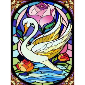 Cygne Doré aux Lotus Vitrail Diamond Painting