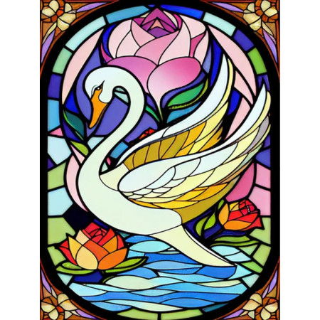 Cygne Doré aux Lotus Vitrail Diamond Painting