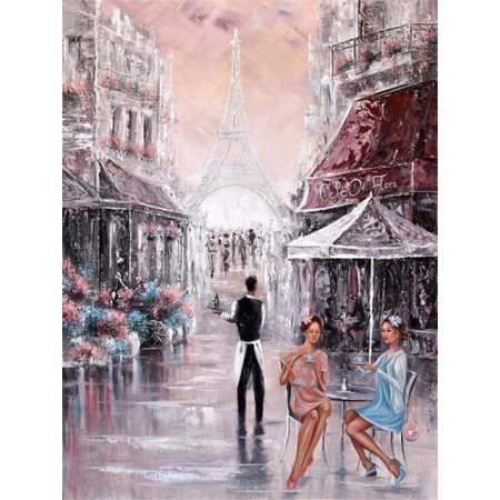 Paris en Terrasse : Café et Tour Eiffel Diamond Painting