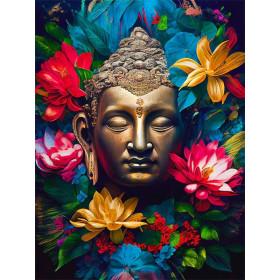 Tête de Bouddha Fleurie et Dorée Diamond Painting