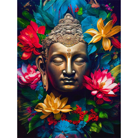Tête de Bouddha Fleurie et Dorée Diamond Painting
