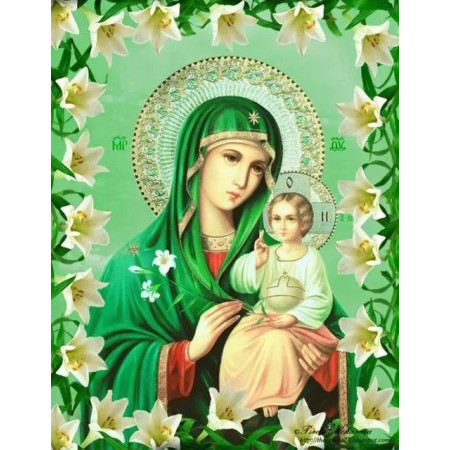 Vierge Marie et Enfant Jésus aux Lys Blancs Diamond Painting