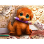 Chiot roux artiste tenant crayon violet diamond painting strass brillants