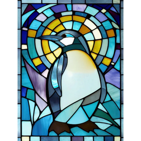 Manchot Vitrail aux Aurores Boréales Diamond Painting