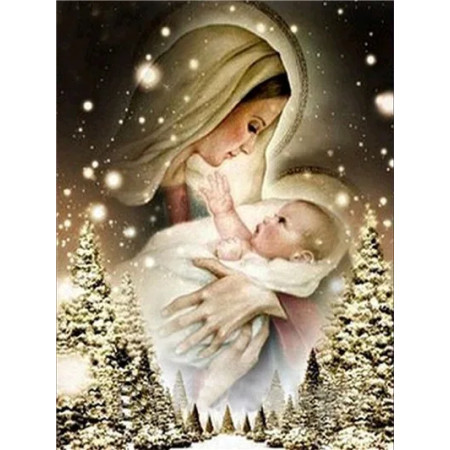 Vierge Marie et Enfant Jésus sous les Éclats de Lumière Diamond Painting