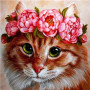 Chat Roux Couronné de Pivoines Diamond Painting
