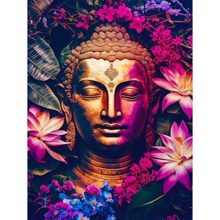 Bouddha d'Or aux Fleurs Exotiques Diamond Painting