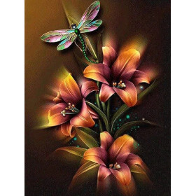 Lys Enchantés et Libellule Irisée Diamond Painting