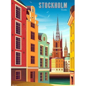 Stockholm Vintage : Promenade au Fil du Canal Diamond Painting